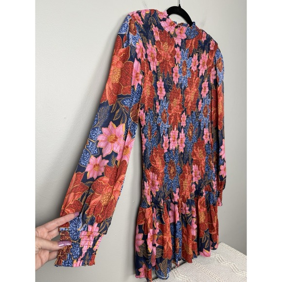 NWT Farm Rio Navy‎ Garden Smocked Mini Dress Size S Lenzing Ecovero Floral Boho - Picture 4 of 14